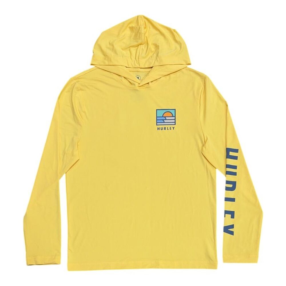 Hurley Men's Regular Fit UPF 50 Sun Protection Hooded Long Sleeve Tee - Yellow